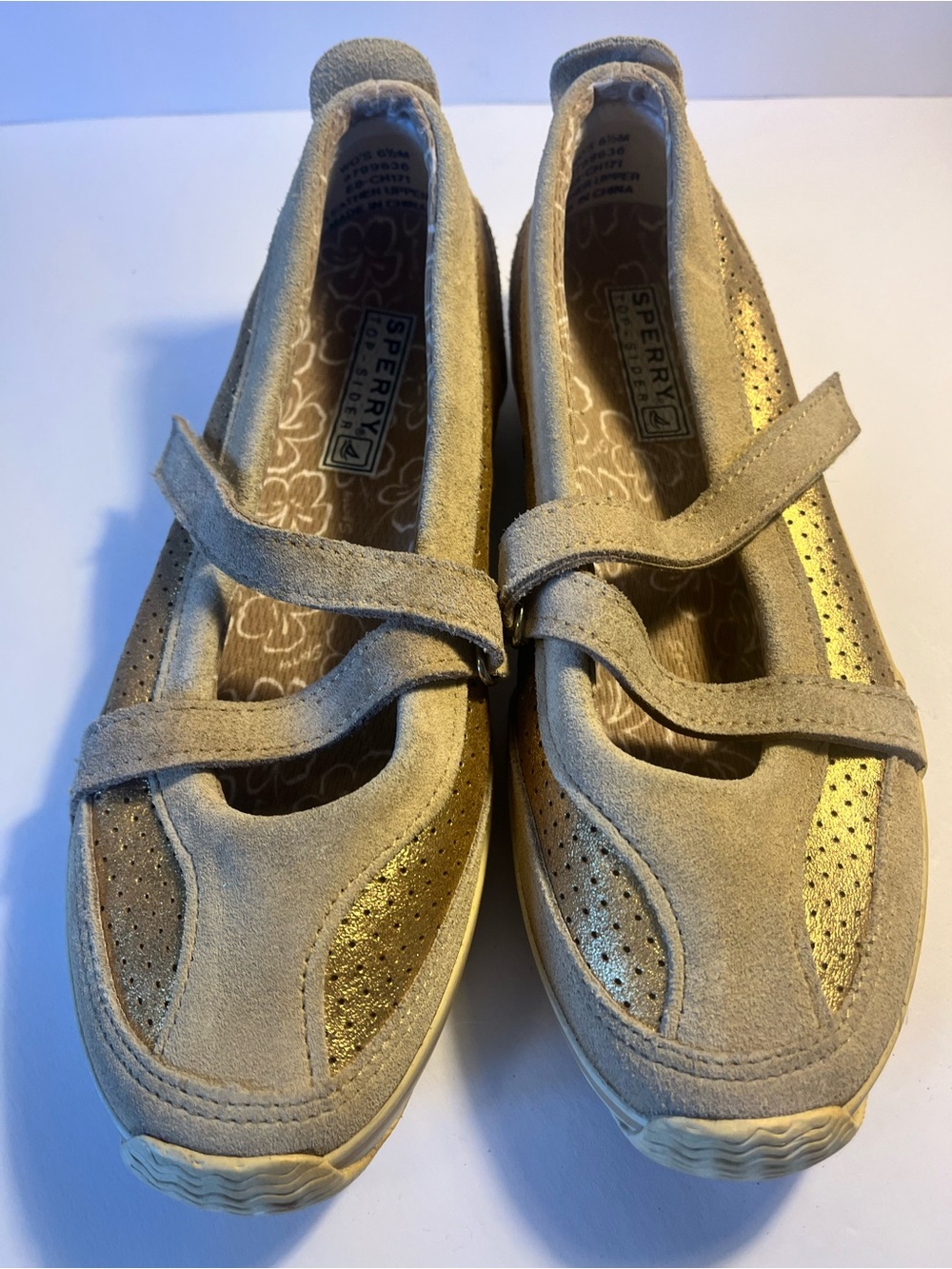 Sperry Top Sider Beige & Gold Boat Shoe Women’s 6.5 med Leather Upper